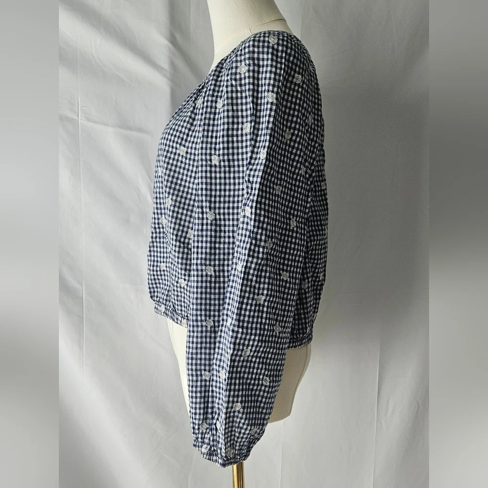 Madewell Embroidered Button-Back Shirt in Gingham Check Navy/White Size Medium - Picture 3 of 8